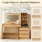Coiffeuse avec miroir LED 35,4 et lumières, table de maquillage moderne avec station de charge et étagères réglables