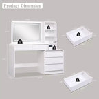 Coiffeuse avec miroir LED 35,4 et lumières, table de maquillage moderne avec station de charge et étagères réglables
