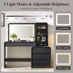Coiffeuse avec miroir LED 35,4 et lumières, table de maquillage moderne avec station de charge et étagères réglables