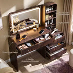 Coiffeuse avec miroir LED 35,4 et lumières, table de maquillage moderne avec station de charge et étagères réglables