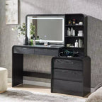 Coiffeuse avec miroir LED 35,4 et lumières, table de maquillage moderne avec station de charge et étagères réglables