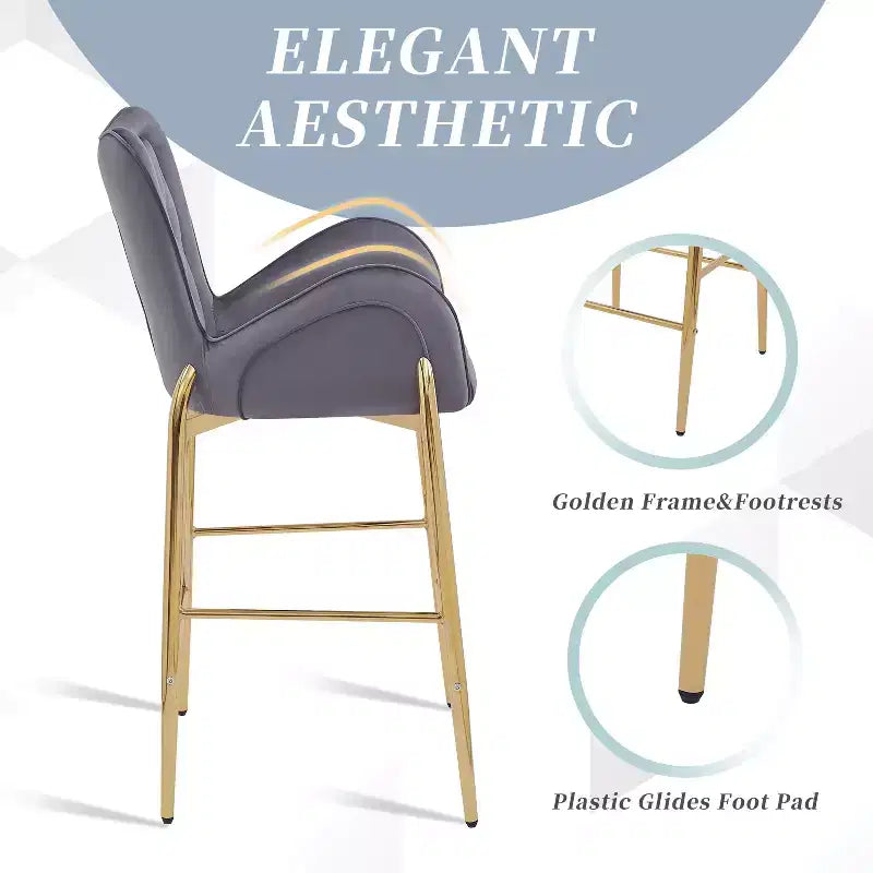 Tabourets de bar de luxe en velours TUYOHW 28H, lot de 2, tabourets de bar élégants avec pieds et repose-pieds dorés, fauteuil haut pour îlot de cuisine, capacité de 120 kg