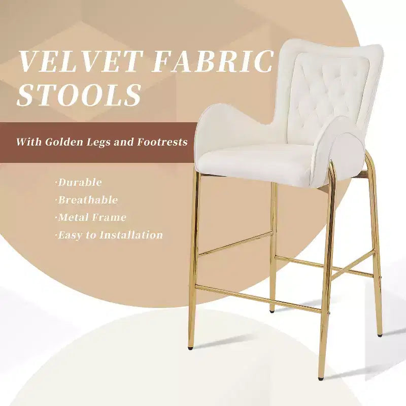 Tabourets de bar de luxe en velours TUYOHW 28H, lot de 2, tabourets de bar élégants avec pieds et repose-pieds dorés, fauteuil haut pour îlot de cuisine, capacité de 120 kg