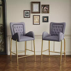 Tabourets de bar de luxe en velours TUYOHW 28H, lot de 2, tabourets de bar élégants avec pieds et repose-pieds dorés, fauteuil haut pour îlot de cuisine, capacité de 120 kg