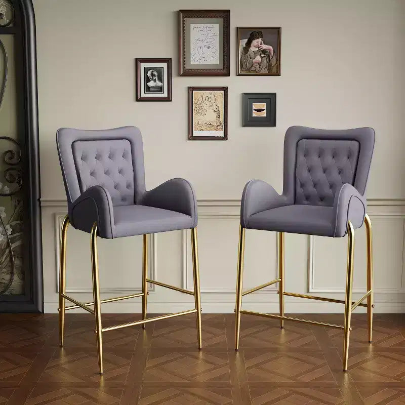 Tabourets de bar de luxe en velours TUYOHW 28H, lot de 2, tabourets de bar élégants avec pieds et repose-pieds dorés, fauteuil haut pour îlot de cuisine, capacité de 120 kg