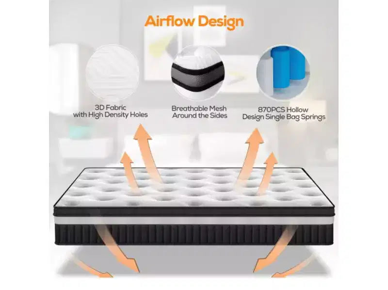 Matelas hybride Queen 14 po avec mousse à mémoire de forme infusée de gel, sommeil frais, soulagement de la pression, isolation des mouvements, sensation moyenne, housse respirante, CertiPUR-US