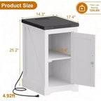 Table de chevet industrielle avec station de charge, Table de nuit de style ferme pour chambre moderne, Ports USB et prises de courant