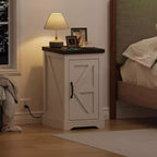 Table de chevet industrielle avec station de charge, Table de nuit de style ferme pour chambre moderne, Ports USB et prises de courant