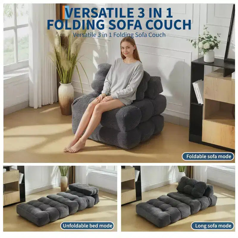 COZONY Canapé-Lit Pliant Lot de 2 - Fauteuil Convertible Simple avec Oreiller, Support Ergonomique, Portable, Housse Lavable en Machine, Gris