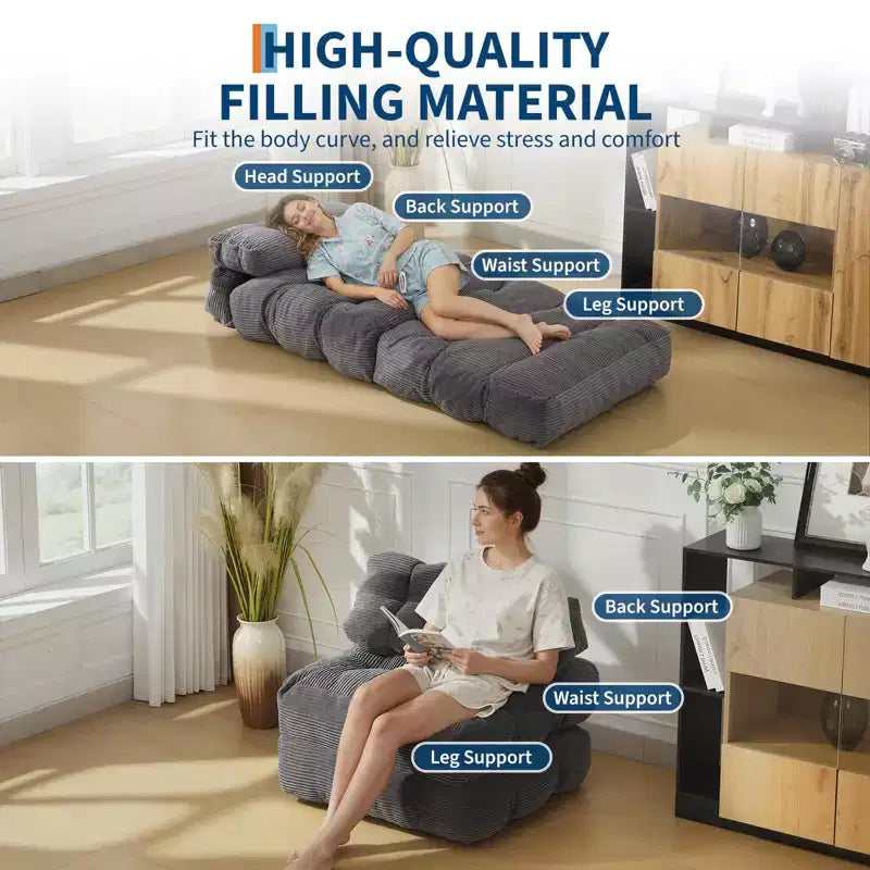COZONY Canapé-Lit Pliant Lot de 2 - Fauteuil Convertible Simple avec Oreiller, Support Ergonomique, Portable, Housse Lavable en Machine, Gris