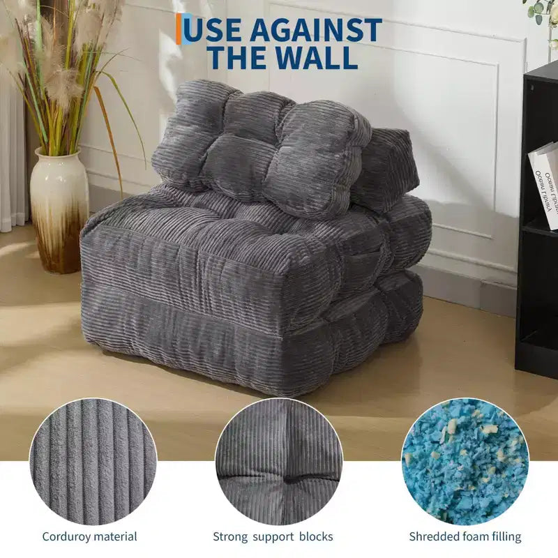 COZONY Canapé-Lit Pliant Lot de 2 - Fauteuil Convertible Simple avec Oreiller, Support Ergonomique, Portable, Housse Lavable en Machine, Gris