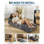 COZONY Canapé-Lit Pliant Lot de 2 - Fauteuil Convertible Simple avec Oreiller, Support Ergonomique, Portable, Housse Lavable en Machine, Gris