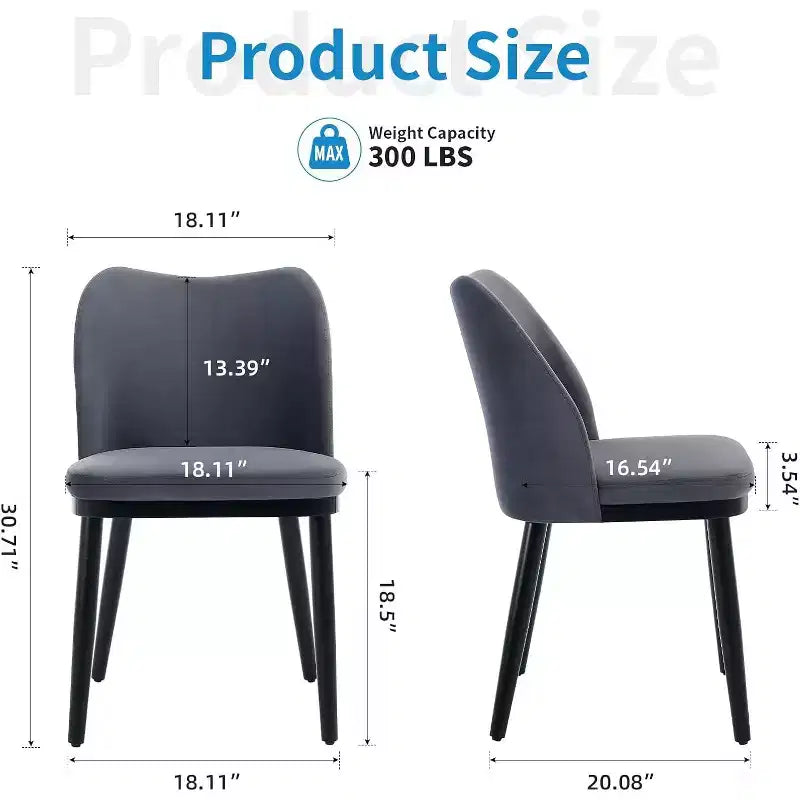 Lot de 2 chaises de salle à manger rembourrées, chaises de cuisine en velours avec dossier incurvé et pieds en bois pour salon et chambre, gris