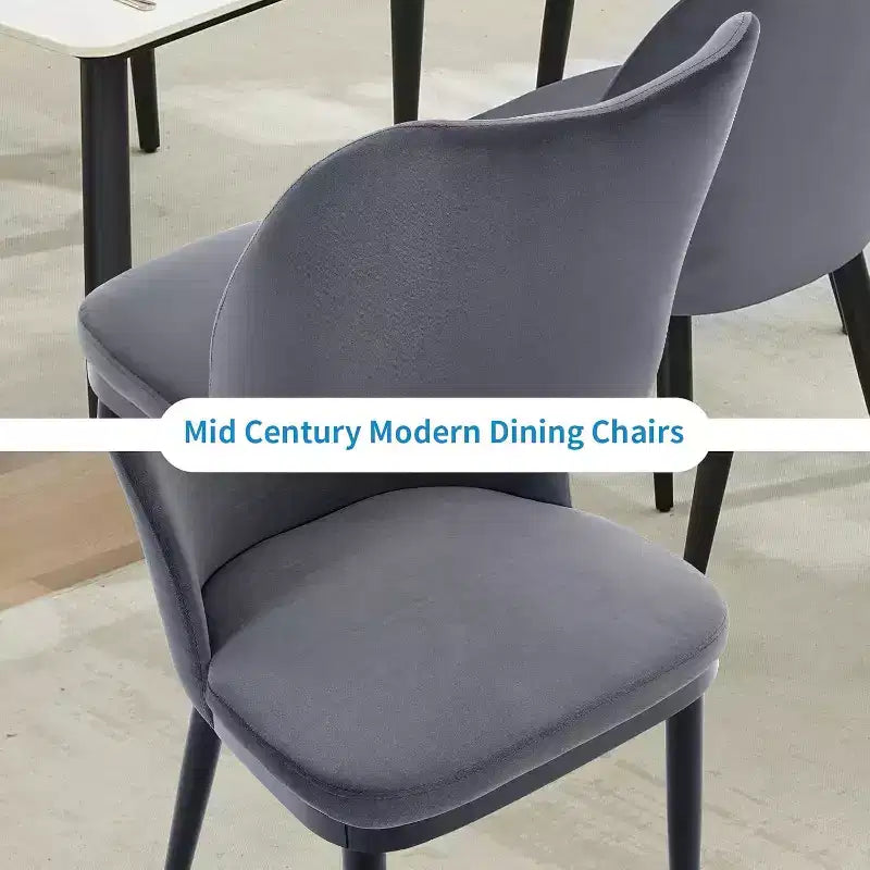 Lot de 2 chaises de salle à manger rembourrées, chaises de cuisine en velours avec dossier incurvé et pieds en bois pour salon et chambre, gris