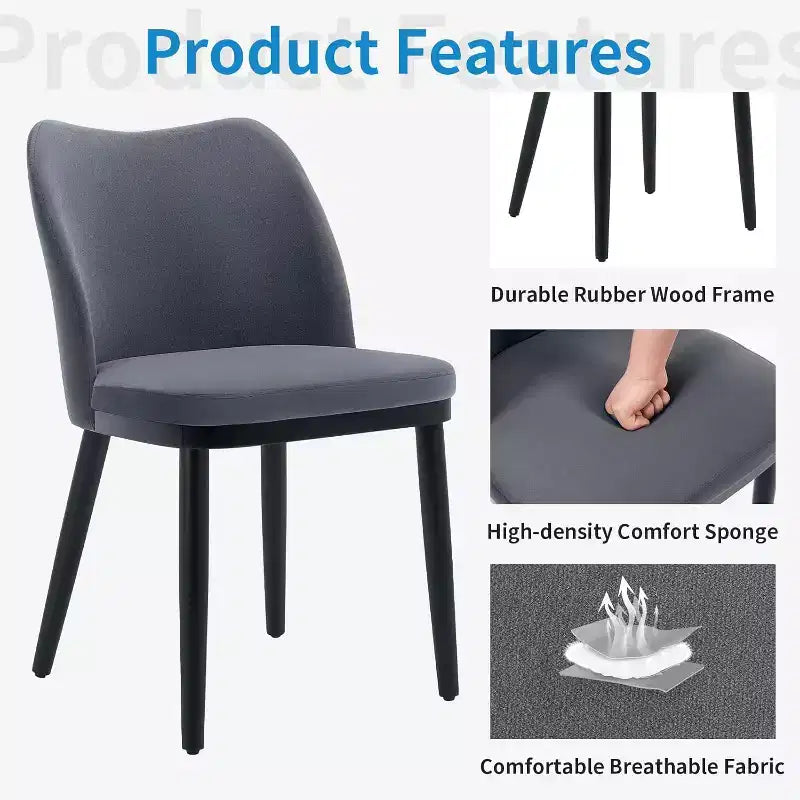 Lot de 2 chaises de salle à manger rembourrées, chaises de cuisine en velours avec dossier incurvé et pieds en bois pour salon et chambre, gris