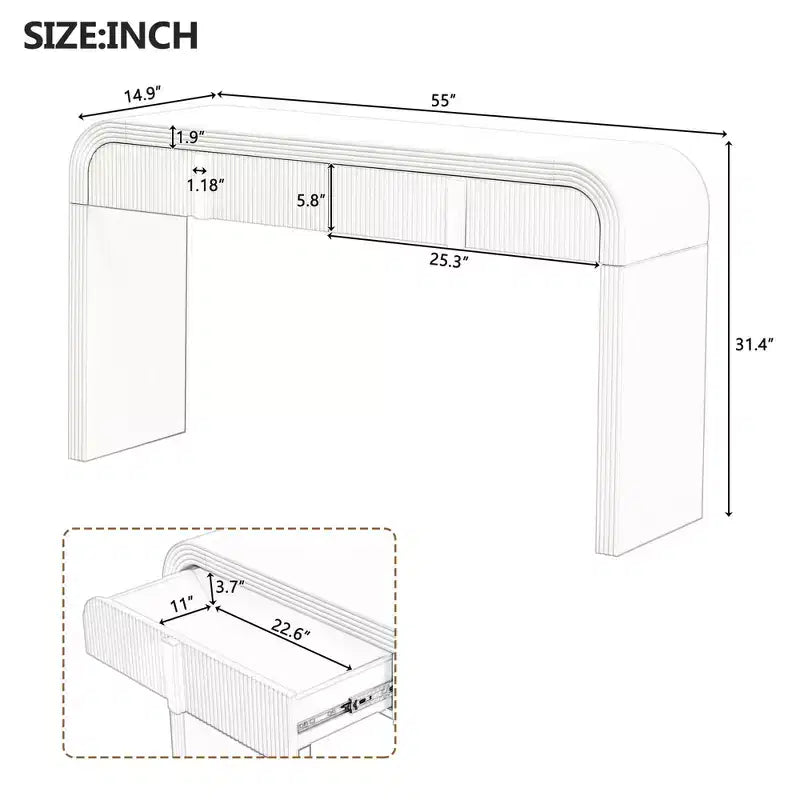 TUYOHW Table Console Minimaliste Moderne 55 pouces avec 2 Tiroirs de Rangement, Table d'Entrée pour Salon, Couloir