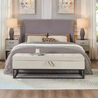 MAYEERTY 58.6 Banc de rangement, banc rembourré avec base en métal pour chambre à coucher, salon, couloir, beige