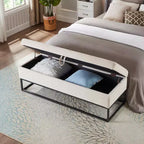 MAYEERTY 58.6 Banc de rangement, banc rembourré avec base en métal pour chambre à coucher, salon, couloir, beige