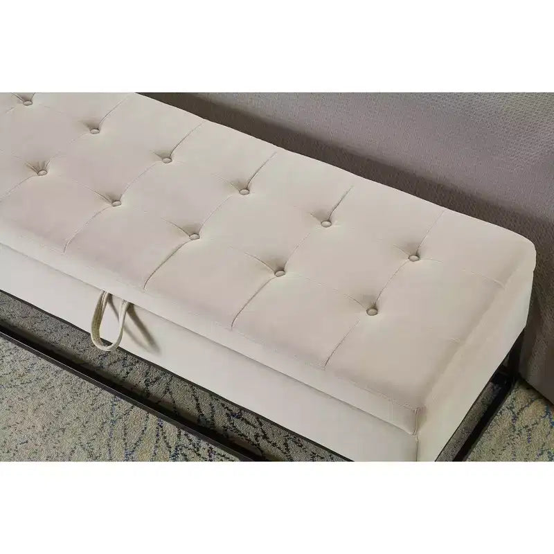 MAYEERTY 58.6 Banc de rangement, banc rembourré avec base en métal pour chambre à coucher, salon, couloir, beige