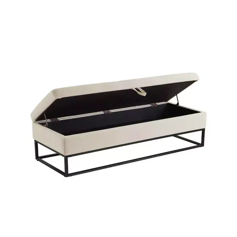 MAYEERTY 58.6 Banc de rangement, banc rembourré avec base en métal pour chambre à coucher, salon, couloir, beige