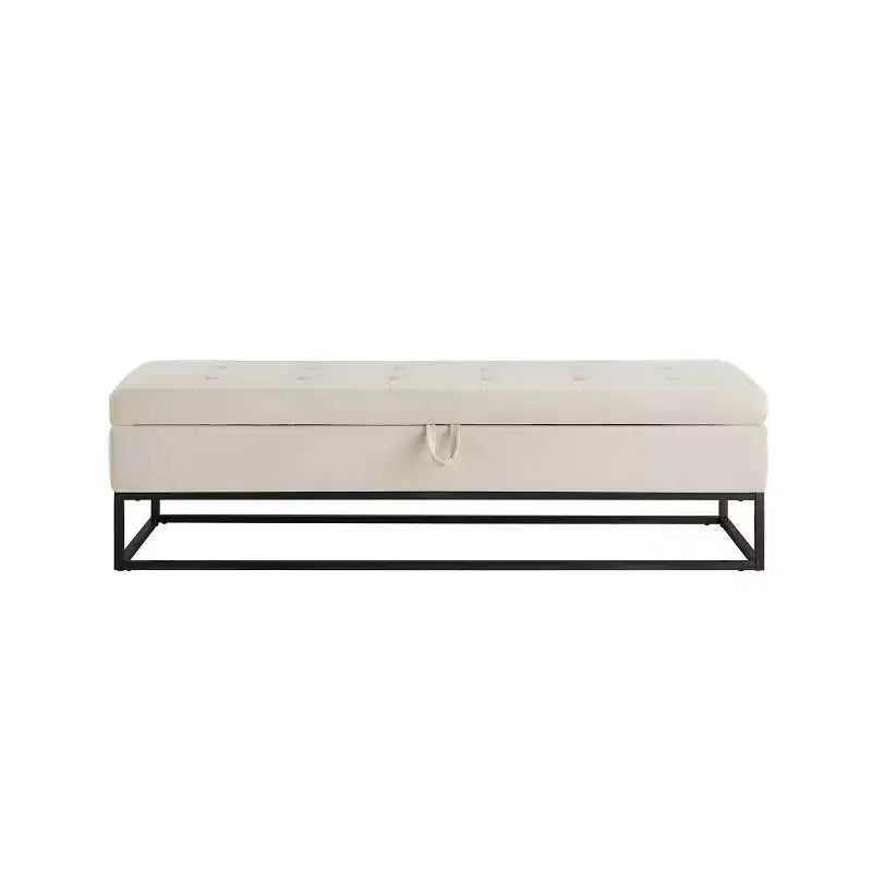 MAYEERTY 58.6 Banc de rangement, banc rembourré avec base en métal pour chambre à coucher, salon, couloir, beige