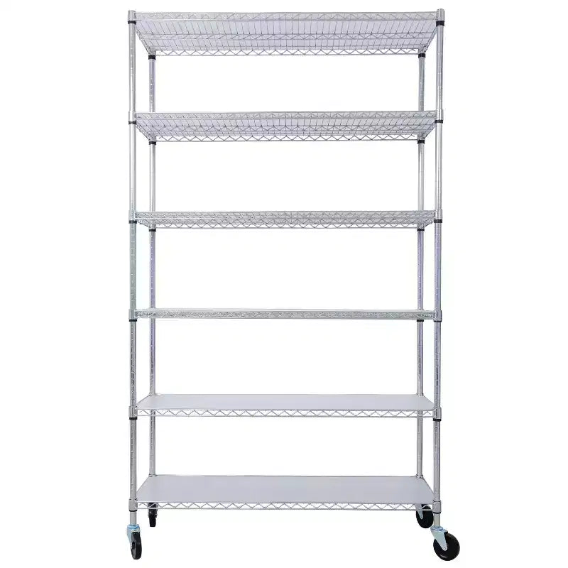 VIYET 6 Tier 6000LBS NSF Metal Wire Shelving, Heavy Duty Adjustable Storage Rack with Wheels & Shelf Liners (Chrome)