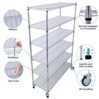 Étagère métallique VIYET à 6 niveaux 6000 lb, certifiée NSF, rayonnage de rangement robuste et réglable avec roulettes et tapis d'étagère (Chrome)