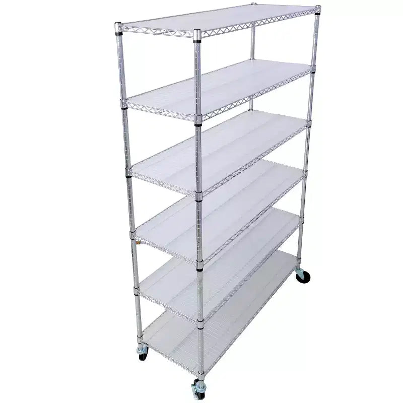 Étagère métallique VIYET à 6 niveaux 6000 lb, certifiée NSF, rayonnage de rangement robuste et réglable avec roulettes et tapis d'étagère (Chrome)