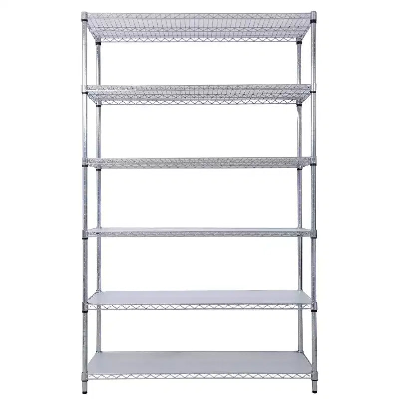 Étagère métallique VIYET à 6 niveaux 6000 lb, certifiée NSF, rayonnage de rangement robuste et réglable avec roulettes et tapis d'étagère (Chrome)