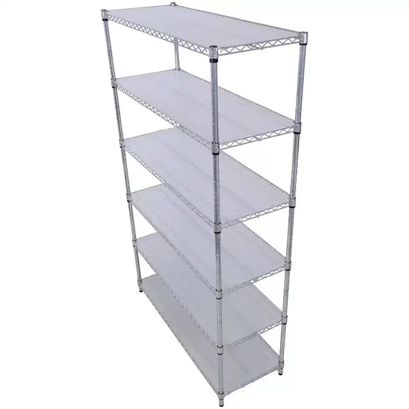 Étagère métallique VIYET à 6 niveaux 6000 lb, certifiée NSF, rayonnage de rangement robuste et réglable avec roulettes et tapis d'étagère (Chrome)