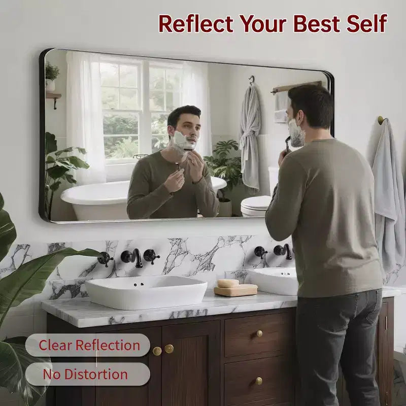 Miroir de courtoisie noir SUMERAIN, 60x28 Miroir de salle de bain avec verre facile à nettoyer pour maisons modernes