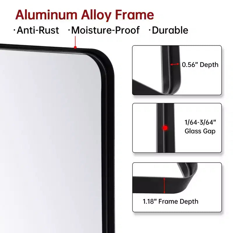 Miroir de courtoisie noir SUMERAIN, 60x28 Miroir de salle de bain avec verre facile à nettoyer pour maisons modernes