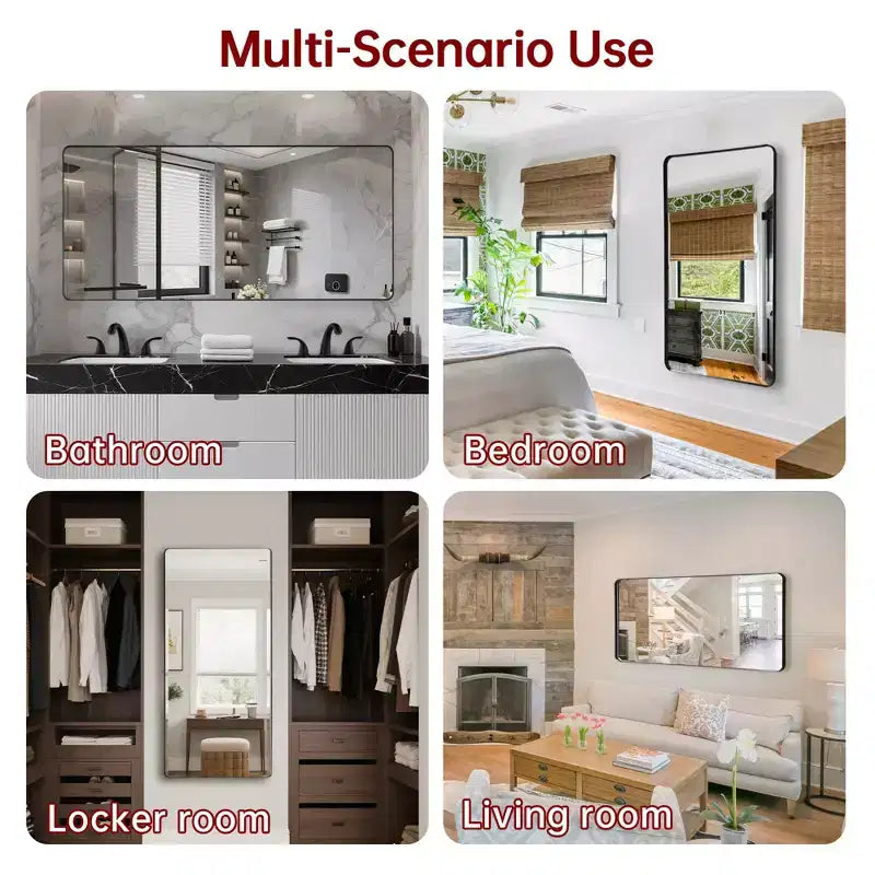 Miroir de courtoisie noir SUMERAIN, 60x28 Miroir de salle de bain avec verre facile à nettoyer pour maisons modernes