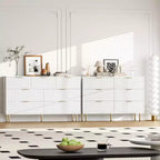 COZONY 7 Drawer Dresser 55 Inch Wide, Fluted Wood Double Dresser Metal Handles for Bedroom Living Room Hallway