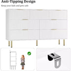 COZONY Commode 7 Tiroirs 140 cm de Large, Commode Double en Bois Cannelé avec Poignées Métalliques pour Chambre, Salon, Couloir
