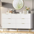COZONY Commode 7 Tiroirs 140 cm de Large, Commode Double en Bois Cannelé avec Poignées Métalliques pour Chambre, Salon, Couloir