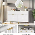 COZONY Commode 7 Tiroirs 140 cm de Large, Commode Double en Bois Cannelé avec Poignées Métalliques pour Chambre, Salon, Couloir