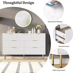 COZONY Commode 7 Tiroirs 140 cm de Large, Commode Double en Bois Cannelé avec Poignées Métalliques pour Chambre, Salon, Couloir