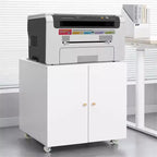 VIYET 23.6x23.6x23.6 Support d'imprimante mobile en métal, meuble de rangement avec étagère réglable et roulettes verrouillables (Blanc)