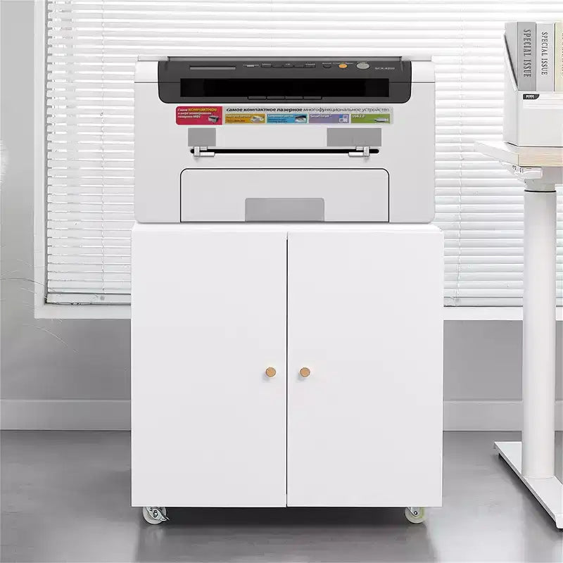 VIYET 23.6x23.6x23.6 Support d'imprimante mobile en métal, meuble de rangement avec étagère réglable et roulettes verrouillables (Blanc)