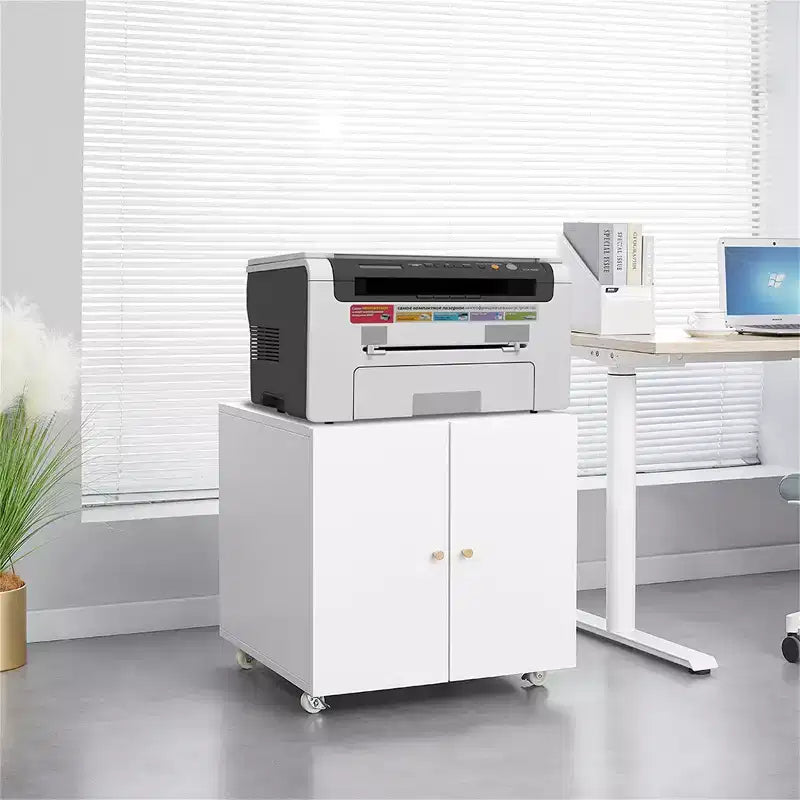 VIYET 23.6x23.6x23.6 Support d'imprimante mobile en métal, meuble de rangement avec étagère réglable et roulettes verrouillables (Blanc)