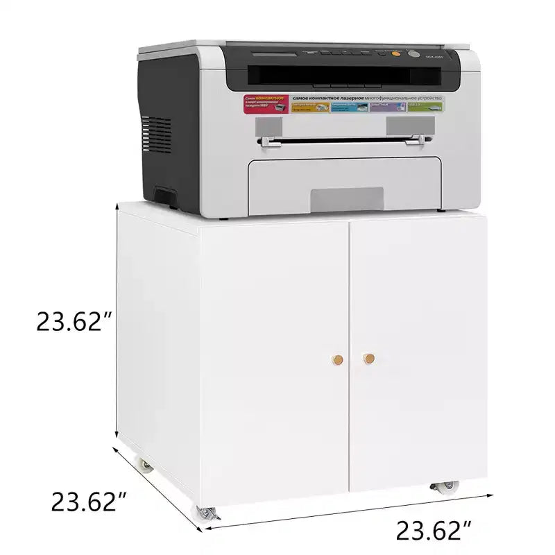 VIYET 23.6x23.6x23.6 Support d'imprimante mobile en métal, meuble de rangement avec étagère réglable et roulettes verrouillables (Blanc)