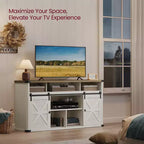 Meuble TV VASAGLE pour téléviseurs jusqu'à 65 pouces, console TV de style ferme, 2 portes coulissantes de grange, pour salon