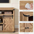 Meuble TV VASAGLE pour téléviseurs jusqu'à 65 pouces, console TV de style ferme, 2 portes coulissantes de grange, pour salon