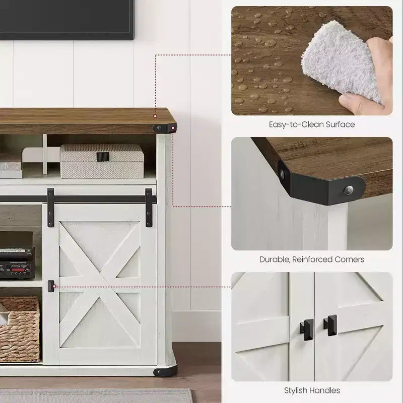 Meuble TV VASAGLE pour téléviseurs jusqu'à 65 pouces, console TV de style ferme, 2 portes coulissantes de grange, pour salon