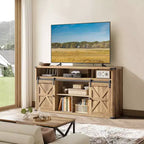 VASAGLE TV Stand for TVs up to 65, Farmhouse TV Console, 2 Sliding Barn Doors, for Living Room