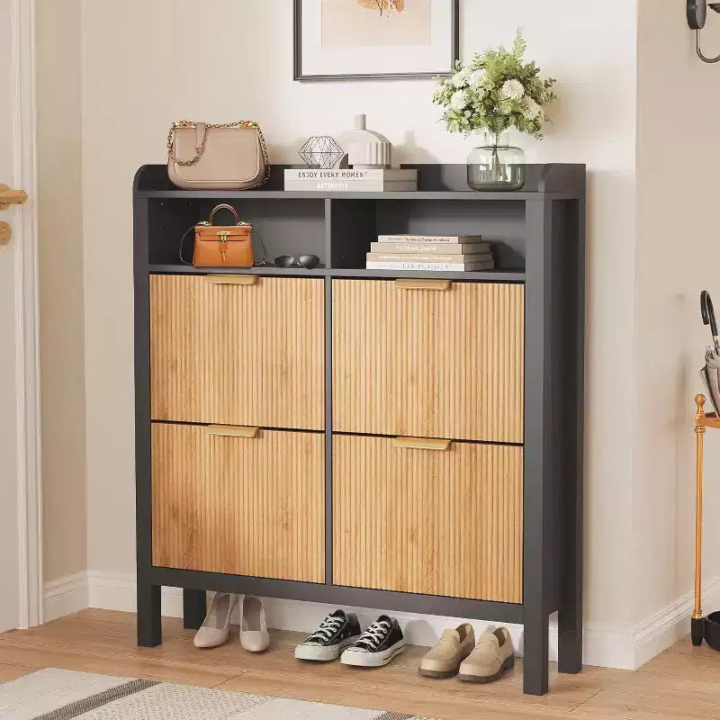 Meuble à chaussures Acekool avec 4 tiroirs basculants, organisateur d'entrée mince avec séparateurs réglables, pour couloir ou chambre à coucher