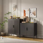 VIYET 31.5 Armoire de rangement métallique - 2 portes et 2 étagères réglables, Armoire à dossiers en acier (sans serrure), Noir