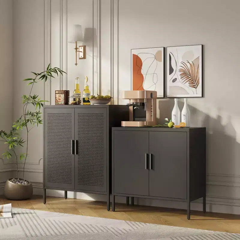 VIYET 31.5 Armoire de rangement métallique - 2 portes et 2 étagères réglables, Armoire à dossiers en acier (sans serrure), Noir
