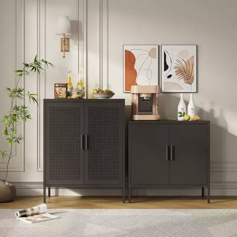 VIYET 31.5 Armoire de rangement métallique - 2 portes et 2 étagères réglables, Armoire à dossiers en acier (sans serrure), Noir